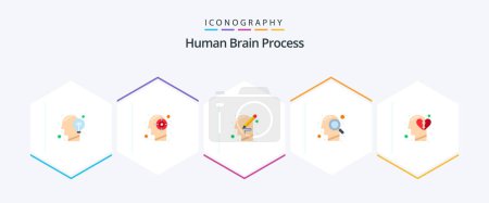 Téléchargez les illustrations : Human Brain Process 25 Flat icon pack including mind. head. mind. write. mind - en licence libre de droit