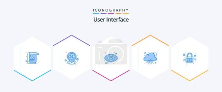 Illustration for User Interface 25 Blue icon pack including secure. closed. navigation. weather. cloud - Royalty Free Image