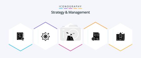 Illustration for Strategy And Management 25 Glyph icon pack including setting. document. setting. land. sucess - Royalty Free Image