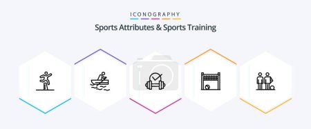 Illustration for Sports Atributes And Sports Training 25 Line icon pack including amateur. net. water. goalpost. sport - Royalty Free Image