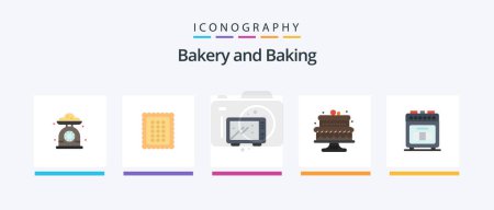 Téléchargez les illustrations : Cuisson à plat Pack de 5 icônes incluant la cuisson. four. Du pain. cuisine. cuisiner. Icônes créatives Design - en licence libre de droit