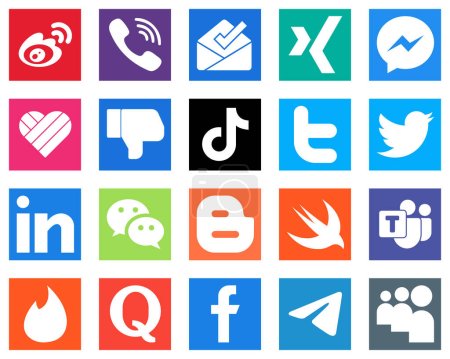 Téléchargez les illustrations : 20 Élégantes icônes de médias sociaux tels que la vidéo ; tiktok ; xing ; Facebook et les icônes similaires. Polyvalent et professionnel - en licence libre de droit