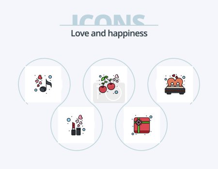 Illustration for Love Line Filled Icon Pack 5 Icon Design. files. romance. romance. love. car - Royalty Free Image