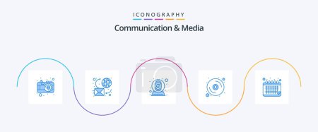 Ilustración de Comunicación y medios Blue 5 Icon Pack Incluyendo vídeo. disco. Mensaje. cd. webcam - Imagen libre de derechos