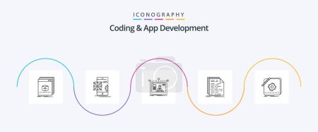 Téléchargez les illustrations : Codage et développement d'applications Line 5 Icon Pack Incluant doc. code. développement. design. utilisateur - en licence libre de droit