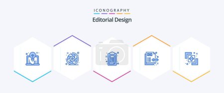 Téléchargez les illustrations : Editorial Design Pack d'icônes bleu 25 incluant le Finder. différence. liste de contrôle. gestion de contenu. concept - en licence libre de droit
