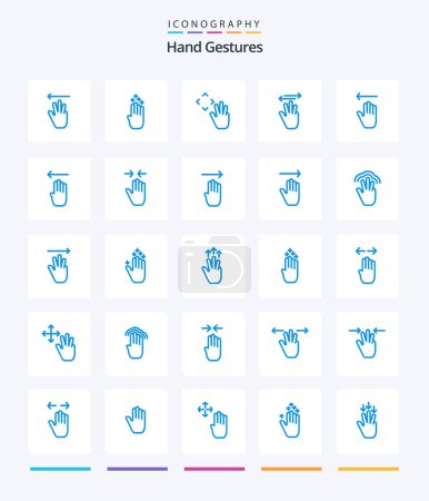Illustration for Creative Hand Gestures 25 Blue icon pack  Such As right. up. up. hand cursor. croup - Royalty Free Image