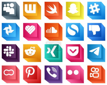 Illustration for 20 Elegant 3D Social Media Icons such as telegram. xing. sound. reddit and facebook icons. Minimalist and high-resolution - Royalty Free Image