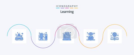 Illustration for Learning Blue 5 Icon Pack Including globe. book. book. supervised learning. learning - Royalty Free Image