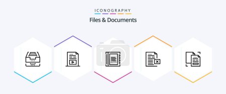 Illustration for Files And Documents 25 Line icon pack including document. data. multimedia. list. contact - Royalty Free Image