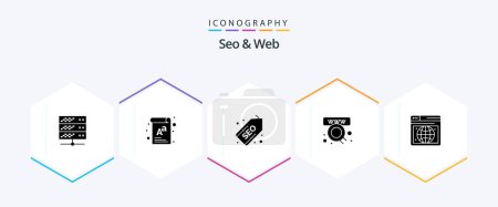 Illustration for Seo and Web 25 Glyph icon pack including web. web. web. shop. commerce - Royalty Free Image