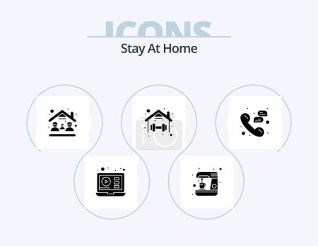 Ilustración de Stay At Home Glyph Icon Pack 5 Icon Design. stay. routine. mask. quarantine. exercise - Imagen libre de derechos