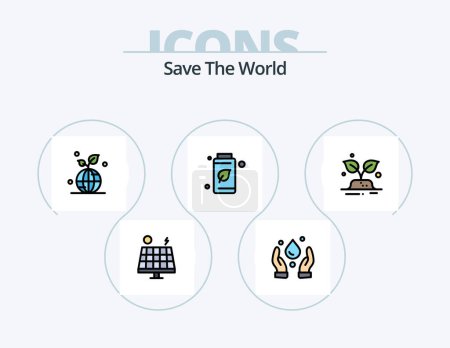 Téléchargez les illustrations : Save The World Line Filled Icon Pack 5 Icon Design. damage. pollution. ecology. gas. air - en licence libre de droit