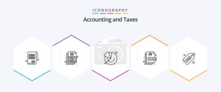 Illustration for Taxes 25 Line icon pack including page. document. financial. action. graph - Royalty Free Image
