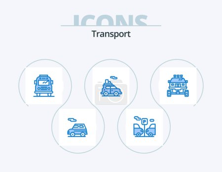 Illustration for Transport Blue Icon Pack 5 Icon Design. . . transport. transport. car - Royalty Free Image