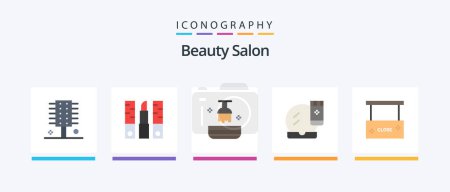 Illustration for Beauty Salon Flat 5 Icon Pack Including makeover. face compact. lipstick. face base. hair. Creative Icons Design - Royalty Free Image