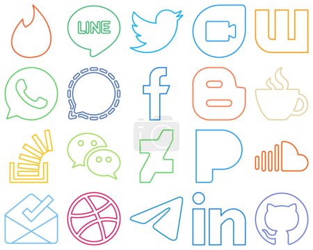 Téléchargez les illustrations : 20 Premium Colourful Outline Social Media Icons such as caffeine. mesenger and blog Professional and clean - en licence libre de droit
