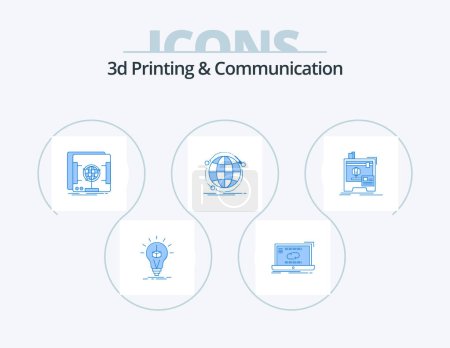 Illustration for 3d Printing And Communication Blue Icon Pack 5 Icon Design. internet. data. sync. scanner. holographic - Royalty Free Image