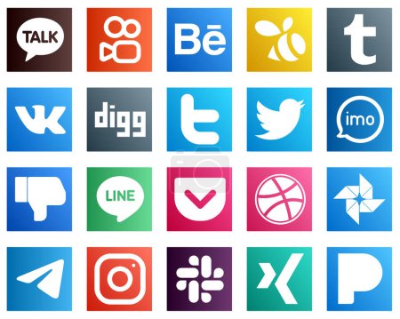 Illustration for 20 Popular Social Media Icons such as dribbble. line. tweet and facebook icons. Elegant and high resolution - Royalty Free Image