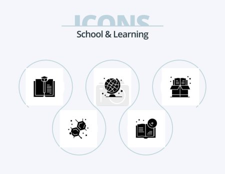 Illustration for School And Learning Glyph Icon Pack 5 Icon Design. . education. book. bookmark. globe - Royalty Free Image
