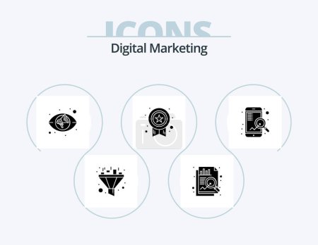 Illustration for Digital Marketing Glyph Icon Pack 5 Icon Design. . search. views. mobile. success - Royalty Free Image
