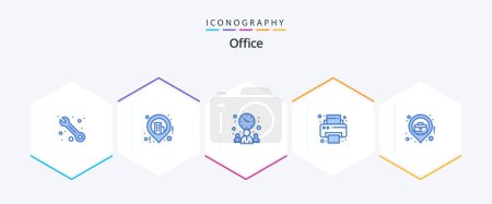 Illustration for Office 25 Blue icon pack including . map. office. location. supplies - Royalty Free Image
