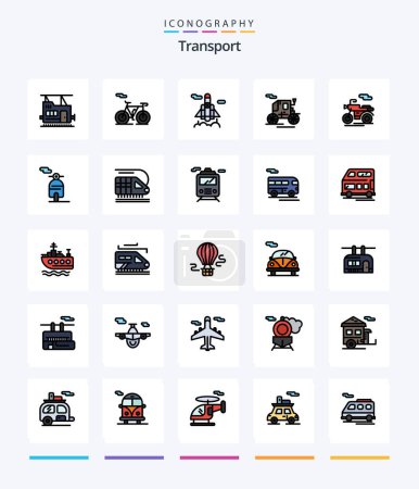 Illustration for Creative Transport 25 Line FIlled icon pack  Such As transportation. train. transport. transport. motor - Royalty Free Image
