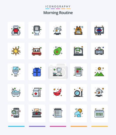 Illustration for Creative Morning Routine 25 Line FIlled icon pack  Such As television. news. toilet. travel. backpack - Royalty Free Image