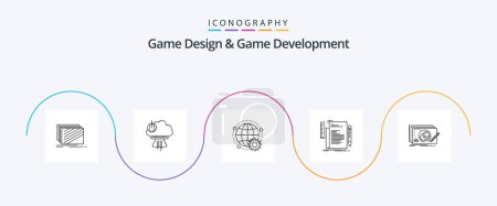 Ilustración de Diseño de juegos y desarrollo de juegos Línea 5 Icon Pack Incluyendo archivo. código. especial. multip. mundo - Imagen libre de derechos