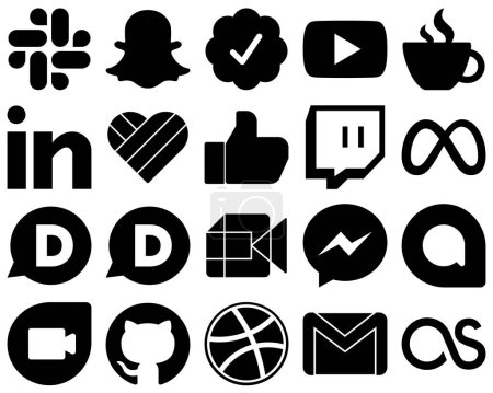 Illustration for 20 Creative Black Glyph Social Media Icons such as google meet. facebook. linkedin. meta and facebook icons. Minimalist and customizable - Royalty Free Image