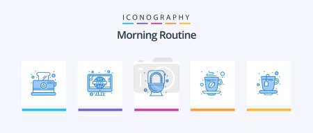 Illustration for Morning Routine Blue 5 Icon Pack Including cup. coffee. bathroom. tea. cup. Creative Icons Design - Royalty Free Image
