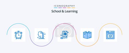Ilustración de School And Learning Blue 5 Icon Pack Including . education. book. web page. education - Imagen libre de derechos