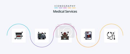 Téléchargez les illustrations : Medical Services Line Filled Flat 5 Icon Pack Including . medical. stethoscope. cure - en licence libre de droit