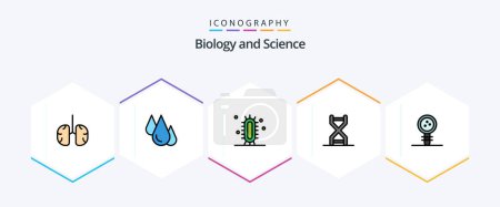 Téléchargez les illustrations : Biologie Pack d'icônes FilledLine 25 comprenant des connaissances. biologie. la science. génétique. hélice dna - en licence libre de droit
