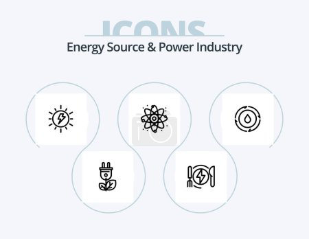 Téléchargez les illustrations : Energy Source And Power Industry Line Icon Pack 5 Icon Design. acumulator. plant. biomass. friendly. cycle - en licence libre de droit