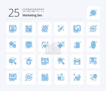 Téléchargez les illustrations : Pack d'icônes Marketing Seo 25 Blue Color incluant responsive. lien logique. campagne. relier. lien - en licence libre de droit