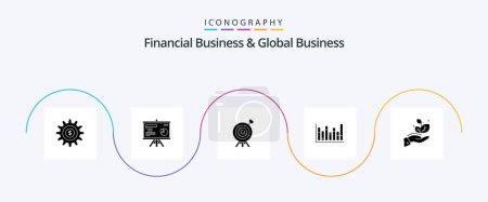 Téléchargez les illustrations : Financial Business And Global Business Glyph 5 Icon Pack Including growth. down. target. up. graph - en licence libre de droit
