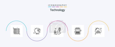 Téléchargez les illustrations : Technology Line 5 Icon Pack Including cloud. intelligence. electricity. code. artificial - en licence libre de droit