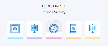 Ilustración de Online Survey Blue 5 Icon Pack Including . tick. presentation. business. Creative Icons Design - Imagen libre de derechos