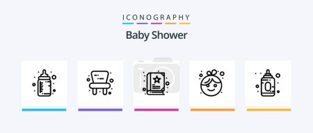 Téléchargez les illustrations : Baby Shower Line 5 Icon Pack Including . radio. abacus toy. baby. book. Creative Icons Design - en licence libre de droit