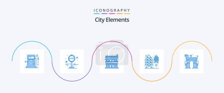 Téléchargez les illustrations : Pack Icône City Elements Bleu 5 Y compris la porte. la ville. Un motel. architecture. tour - en licence libre de droit