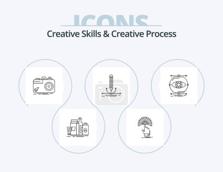 Téléchargez les illustrations : Creative Skills And Creative Process Line Icon Pack 5 Icon Design. flask. research. list. bottle. marketing - en licence libre de droit