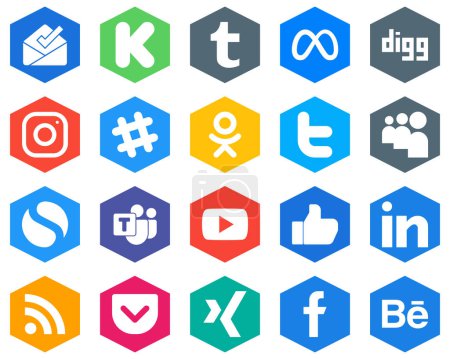 Illustration for Hexagon Flat Color White Icon Pack simple. meta. myspace and twitter 20 Elegant Icons - Royalty Free Image