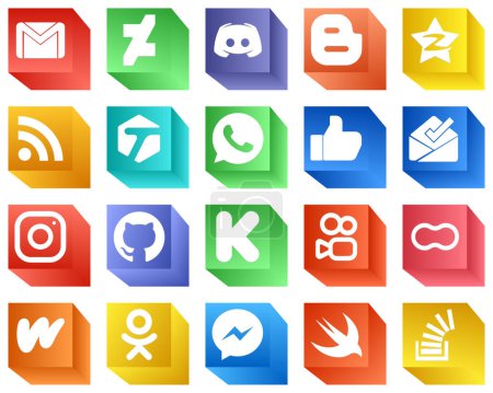 Ilustración de Iconos de redes sociales 3D para materiales de marketing Paquete de 20 iconos como. etiquetado. bloguero e iconos de alimentación. Profesional y limpio - Imagen libre de derechos