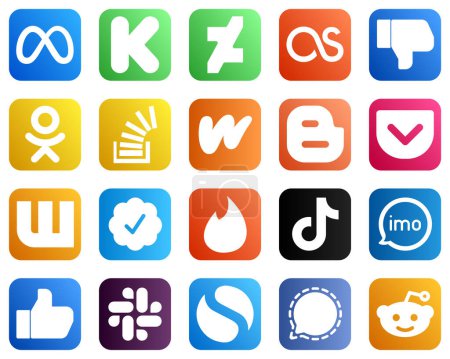 Illustration for 20 Social Media Icons for Your Designs such as pocket. blogger. odnoklassniki. literature and overflow icons. Versatile and high quality - Royalty Free Image