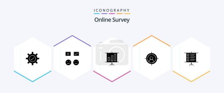 Illustration for Online Survey 25 Glyph icon pack including man. target . tick . chart - Royalty Free Image