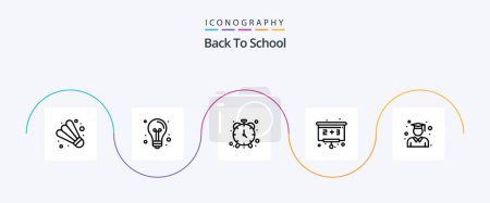 Ilustración de Back To School Line 5 Icon Pack Including graduation. education. alarm. board. back to school - Imagen libre de derechos