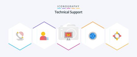 Illustration for Technical Support 25 Flat icon pack including help. help. computer. global. center - Royalty Free Image