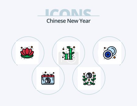 Téléchargez les illustrations : Chinese New Year Line Filled Icon Pack 5 Icon Design. christmas. leaf. flower. dot. christmas - en licence libre de droit