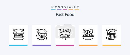 Téléchargez les illustrations : Fast Food Line 5 Icon Pack Including food. drink. ice cream. can. fast food. Creative Icons Design - en licence libre de droit